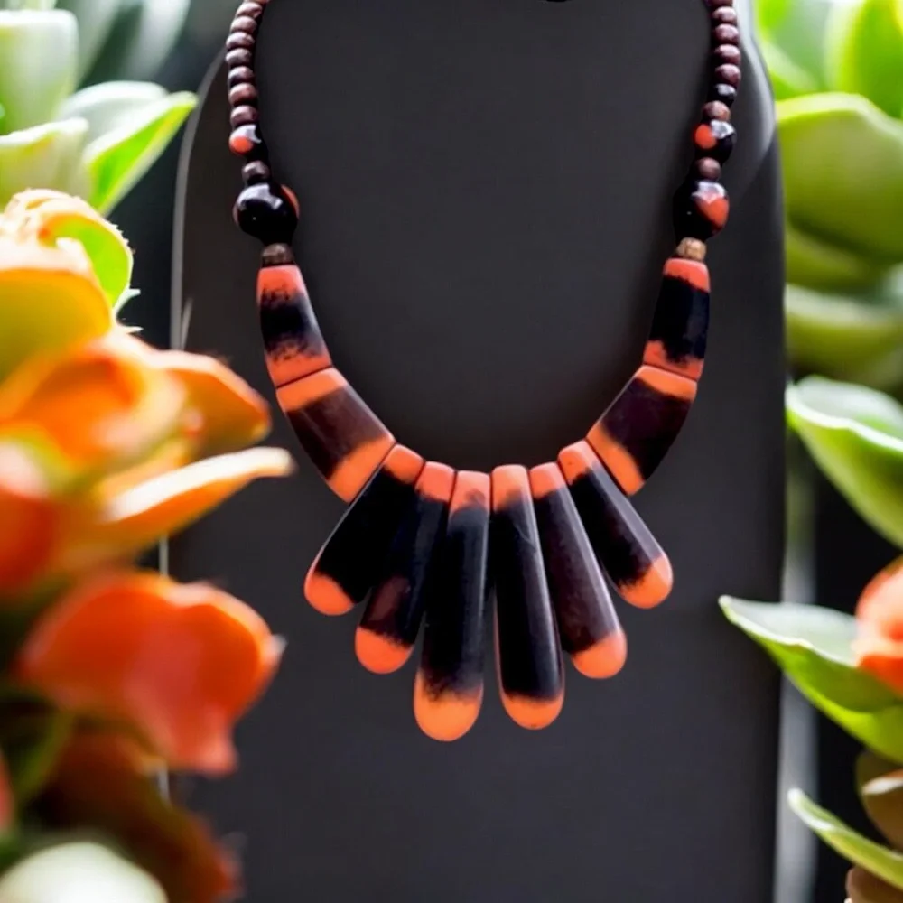 🧡 NEW ZAD Boho Orange & Brown Bib Necklace 🧡 - Picture 13 of 16